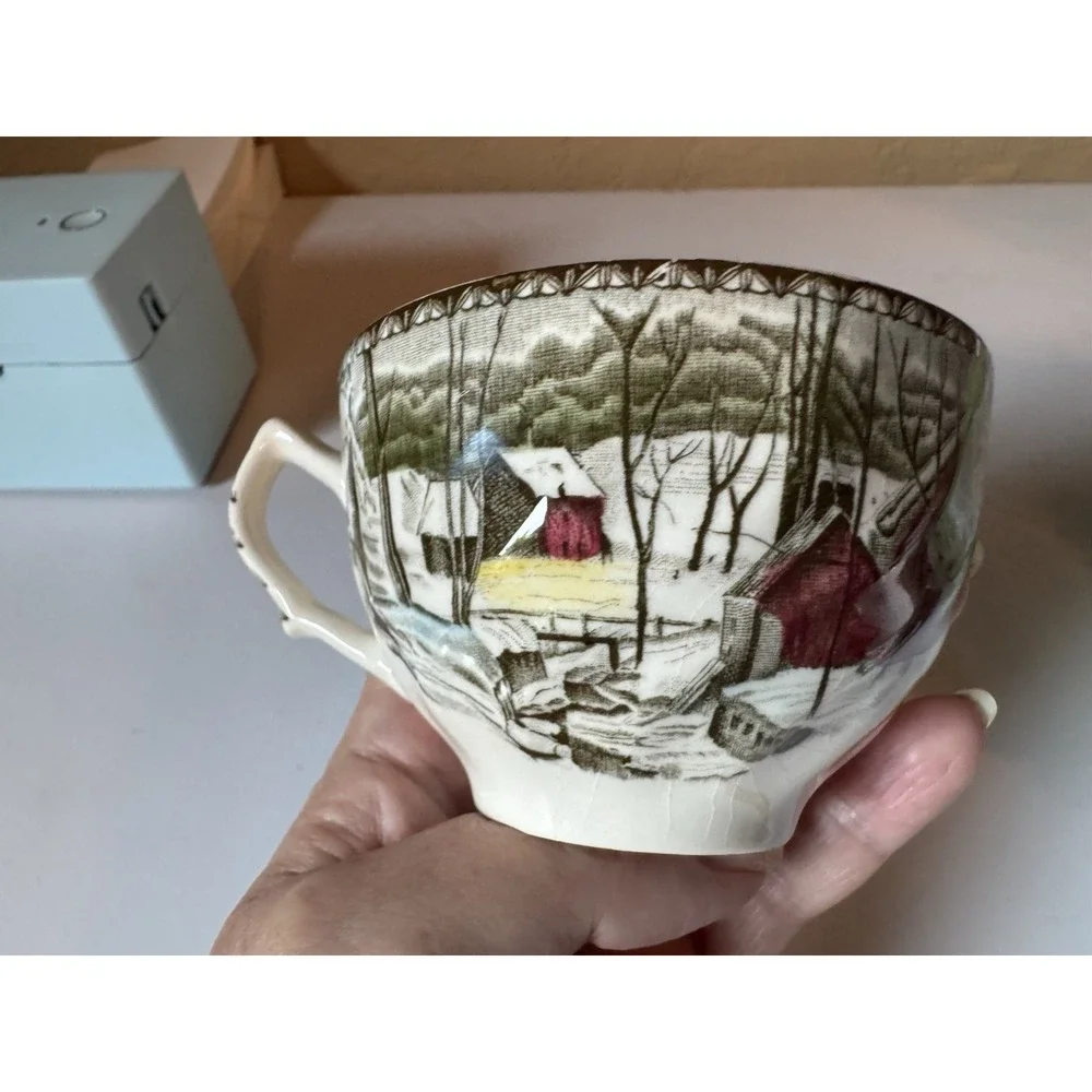 Vintage Set of 2 Johnson Bros Friendly Village Teacup Saucer Ice House England